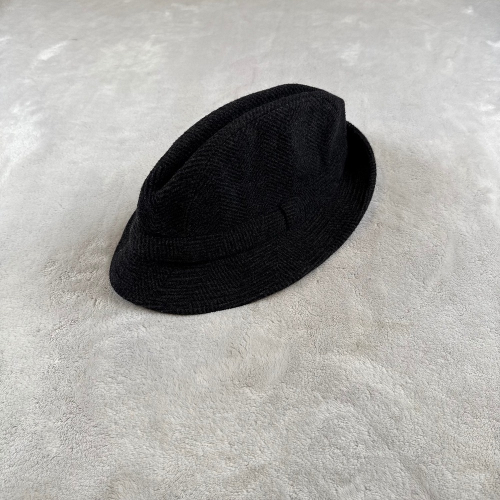 Country Gentleman Mens Fedora Hat Black Herringbone Made‎ in Italy Trilby Hat